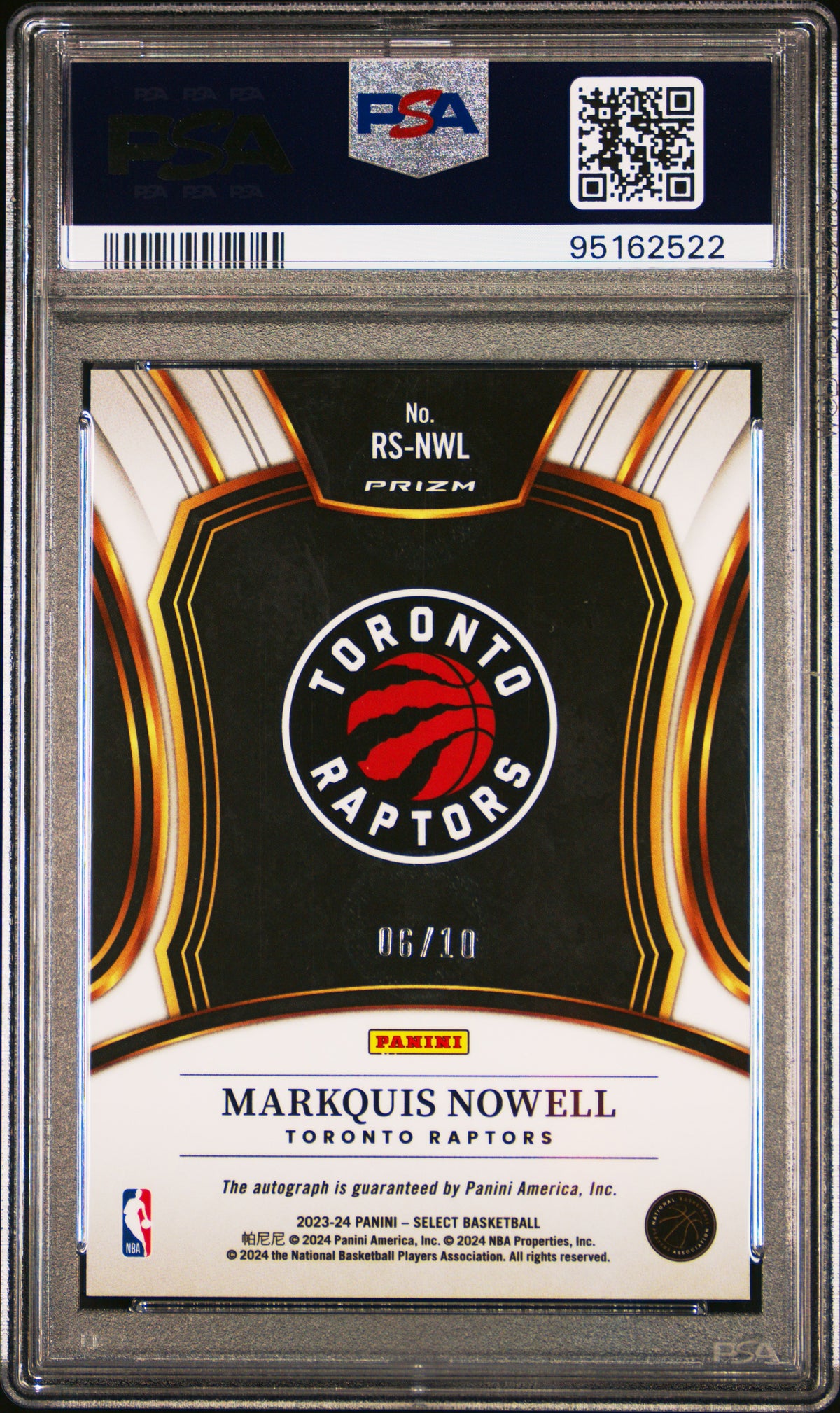 Markquis Nowell 2023-24 Select Rookie Signatures Gold Disco #RS-NWL #/10 PSA 10