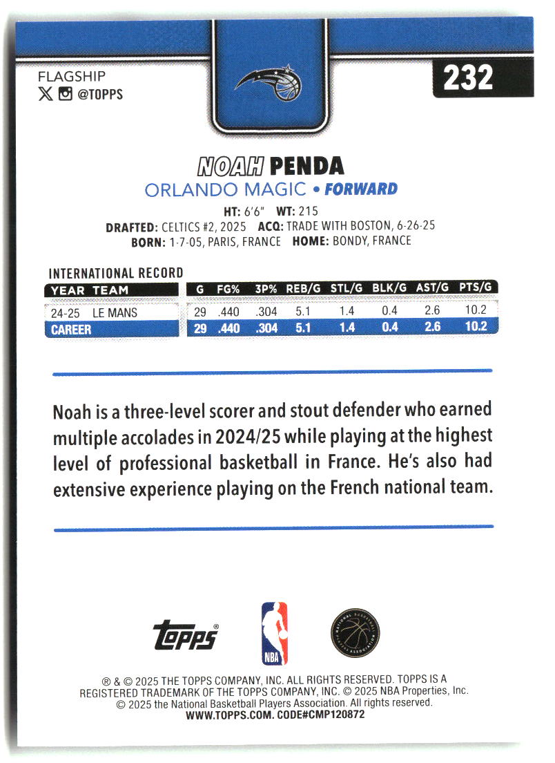 Noah Penda 2025-26 Topps #232