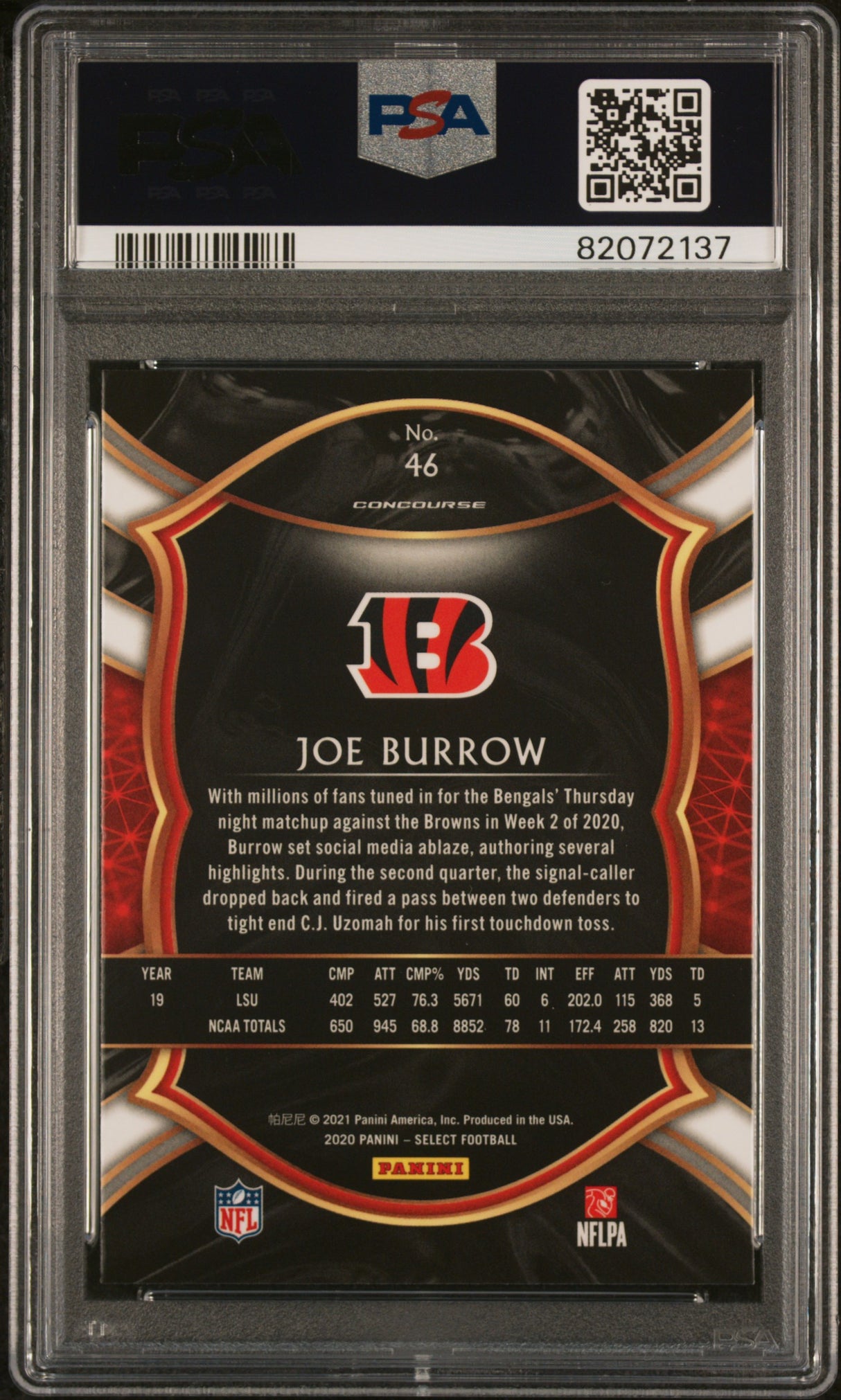Joe Burrow 2020 Panini Select #46 PSA 10