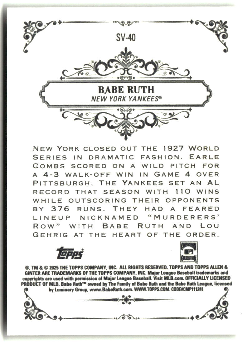 Babe Ruth 2025 Topps Allen & Ginter Sweet Victory #SV-40