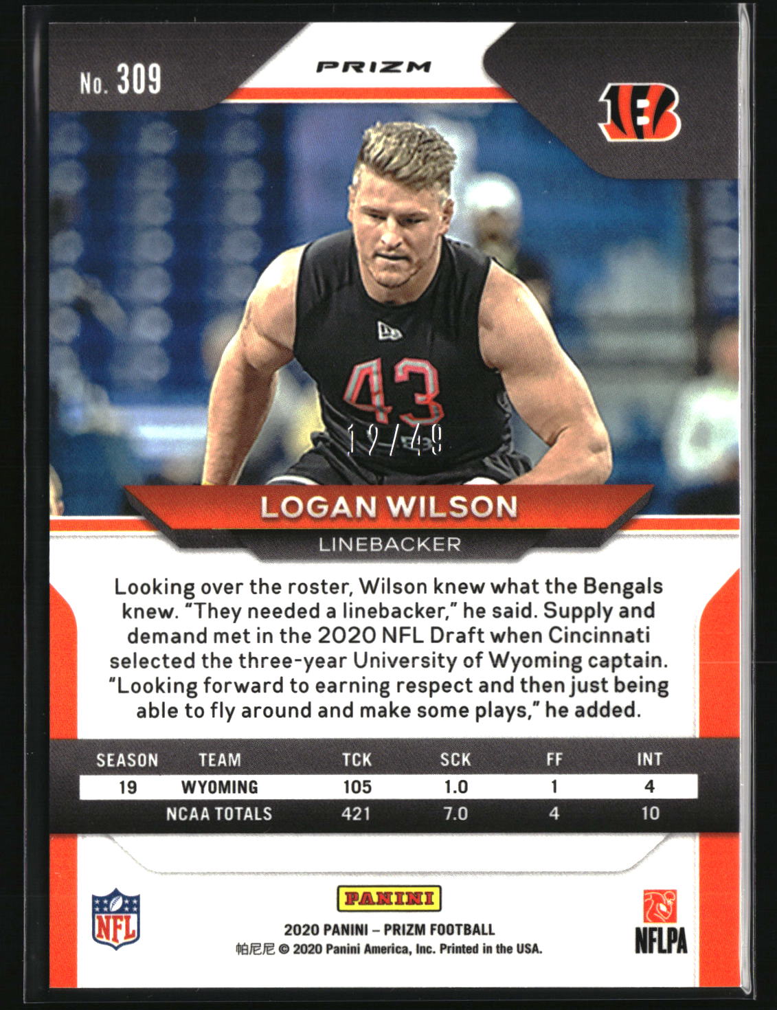 Logan Wilson 2020 Panini Prizm Prizm Purple Power #309 #/49