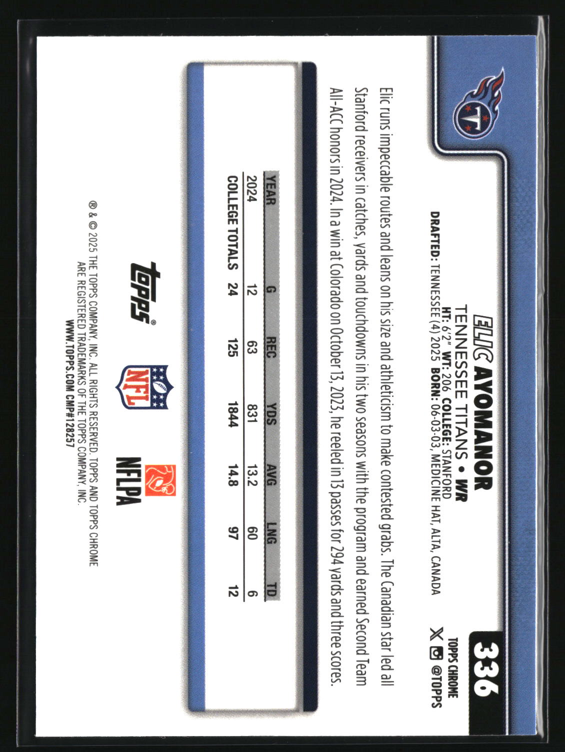 Elic Ayomanor 2025 Topps Chrome #336