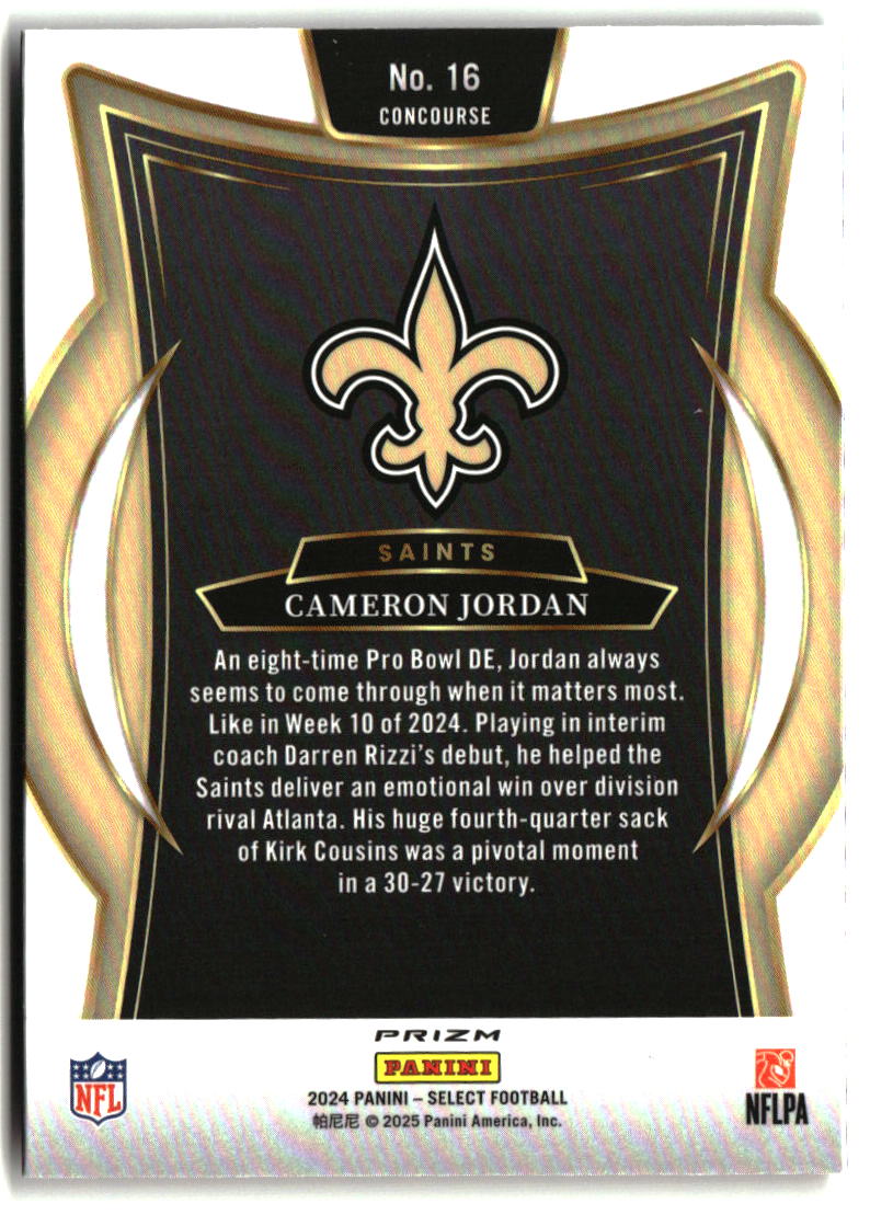 Cameron Jordan 2024 Panini Select Black & Red Prizm Shock #16
