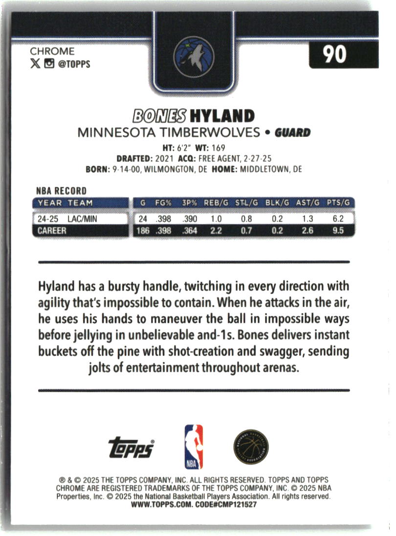 Bones Hyland 2025-26 Topps Chrome Prism Refractor #90