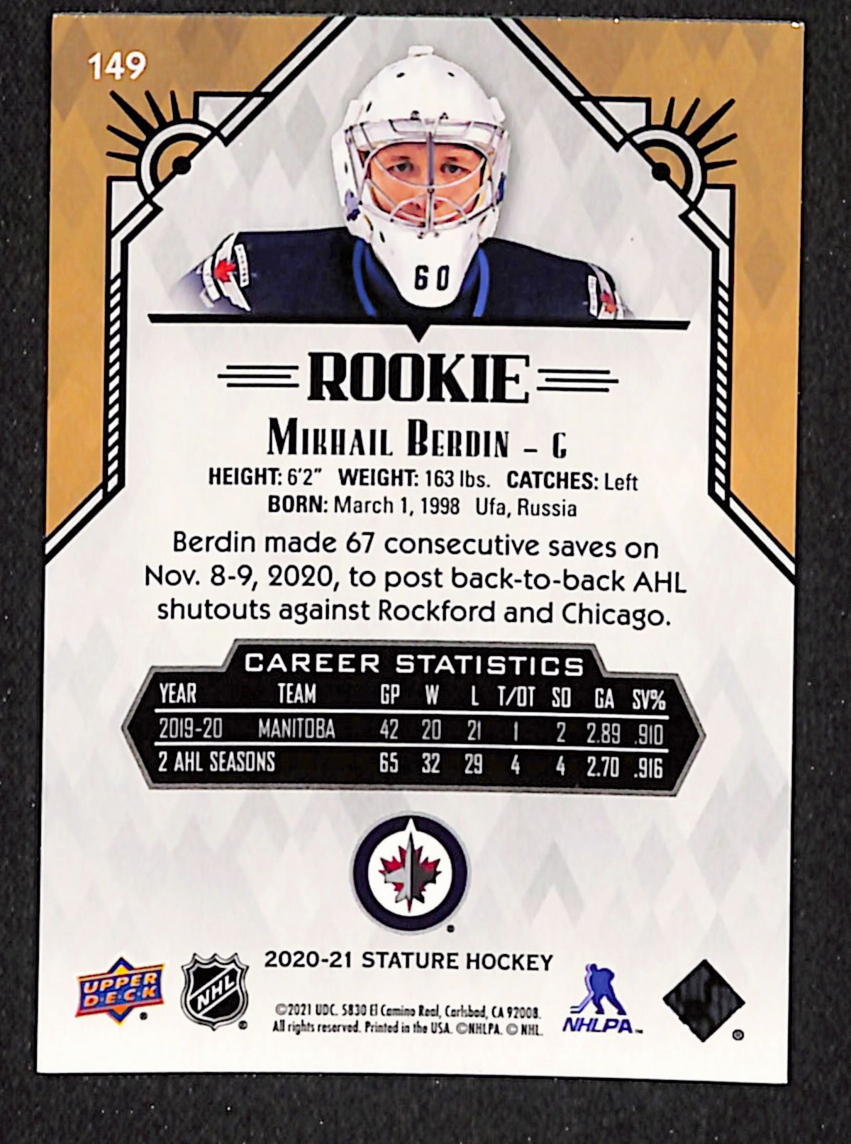 Mikhail Berdin 2020-21 Upper Deck Stature Green #149 #/175
