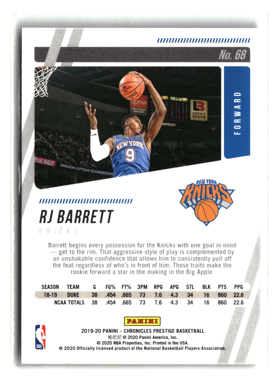 RJ Barrett 2019-20 Panini Chronicles #68