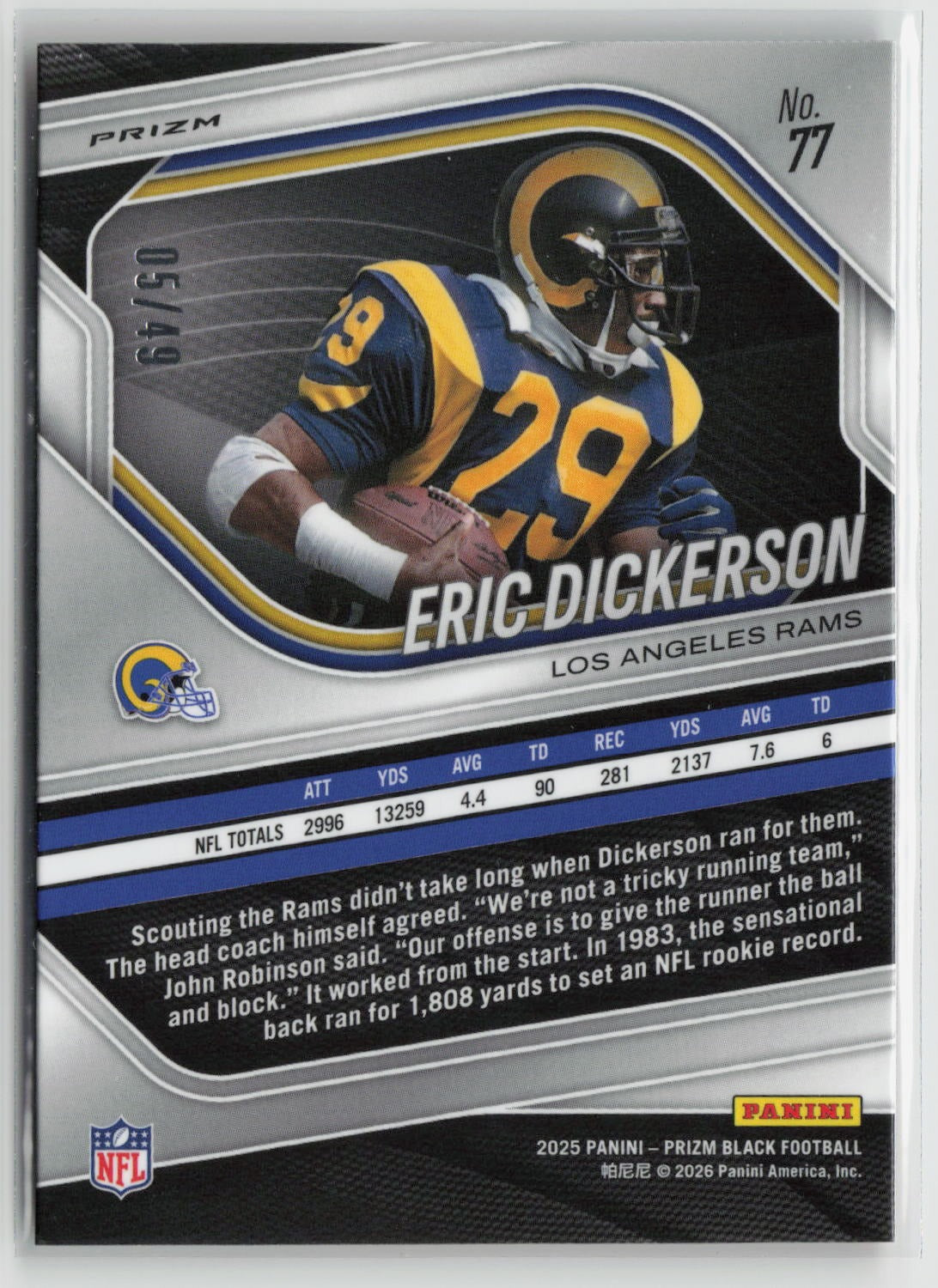 Eric Dickerson 2025 Panini Prizm Black Prizm Orange #77