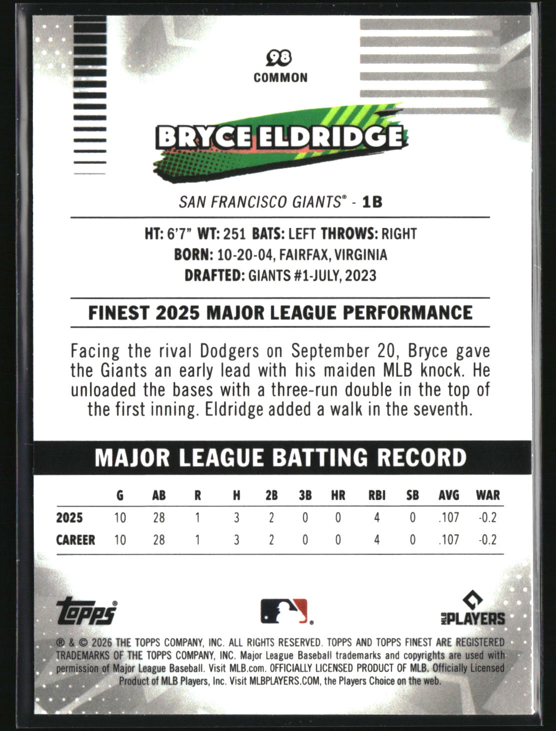 Bryce Eldridge 2026 Finest #98