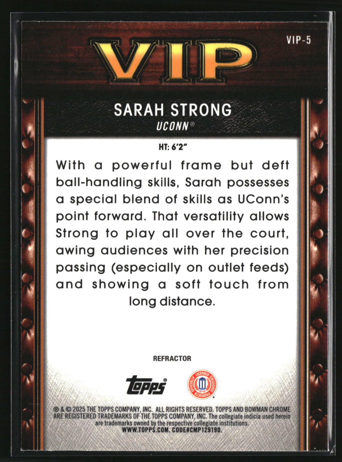 Sarah Strong 2025-26 Bowman Very Important Prospects Refractor #VIP-5