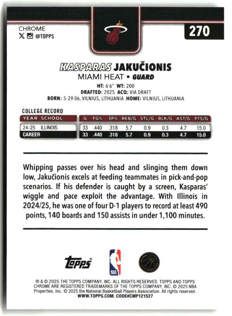 Kasparas Jaku?ionis 2025-26 Topps Chrome #270