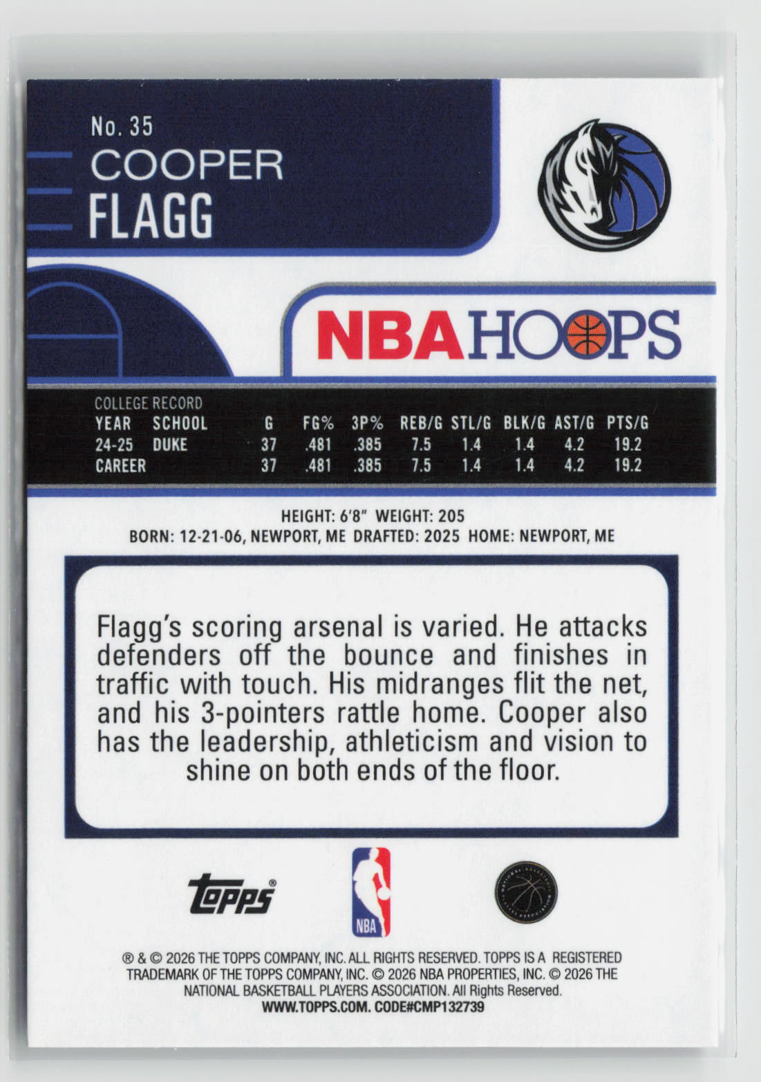 Cooper Flagg 2025-26 Hoops #35