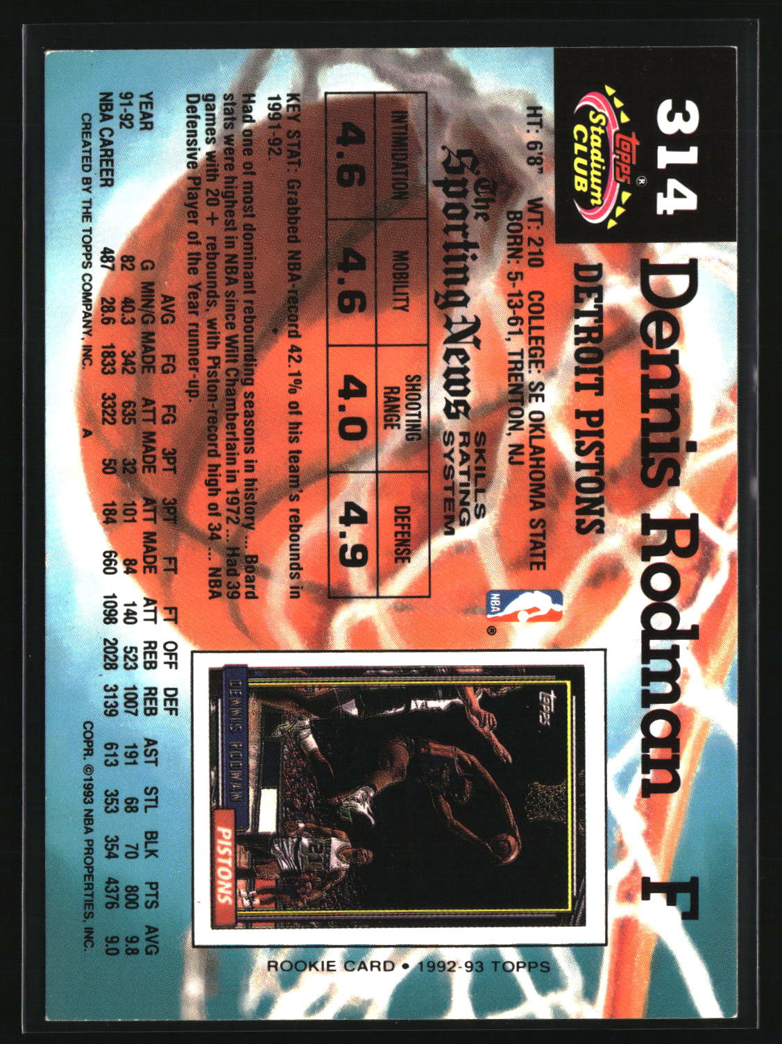 Dennis Rodman 1992-93 Stadium Club #314