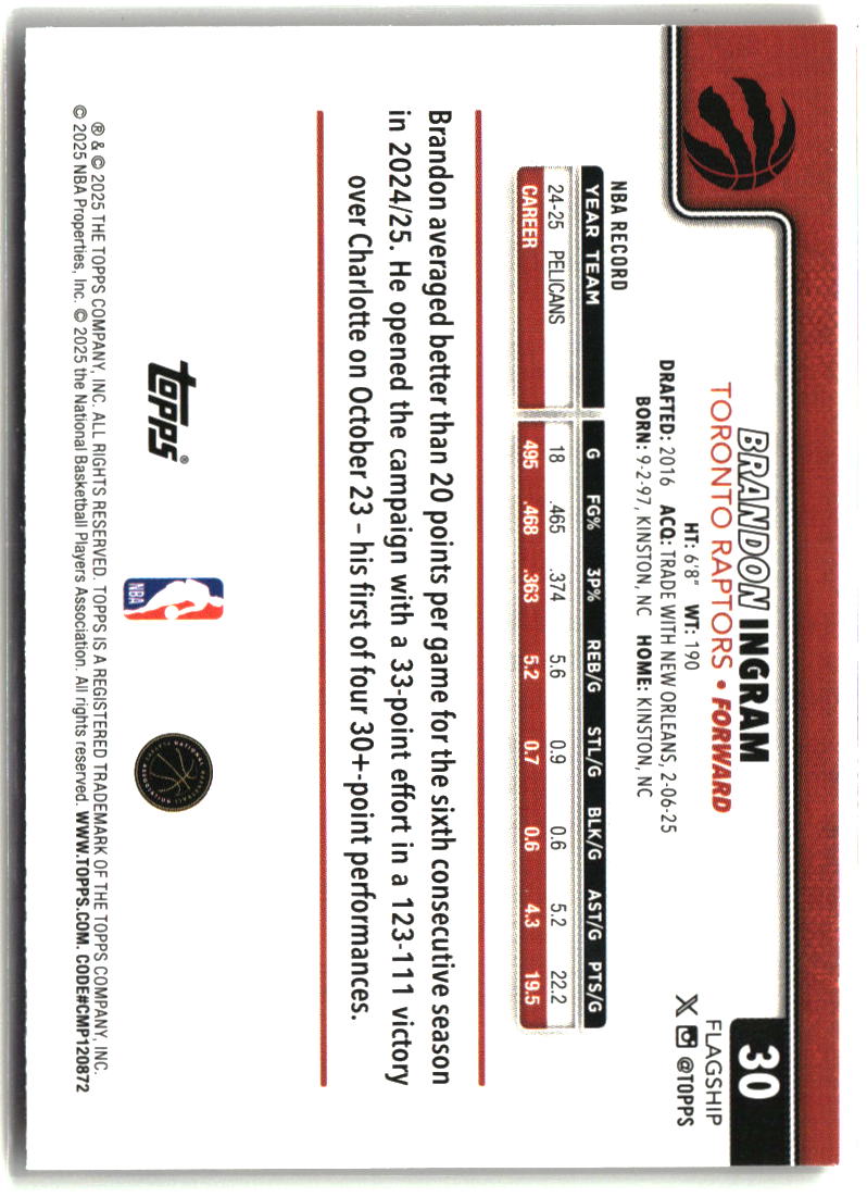 Brandon Ingram 2025-26 Topps Gold #30 #/2025