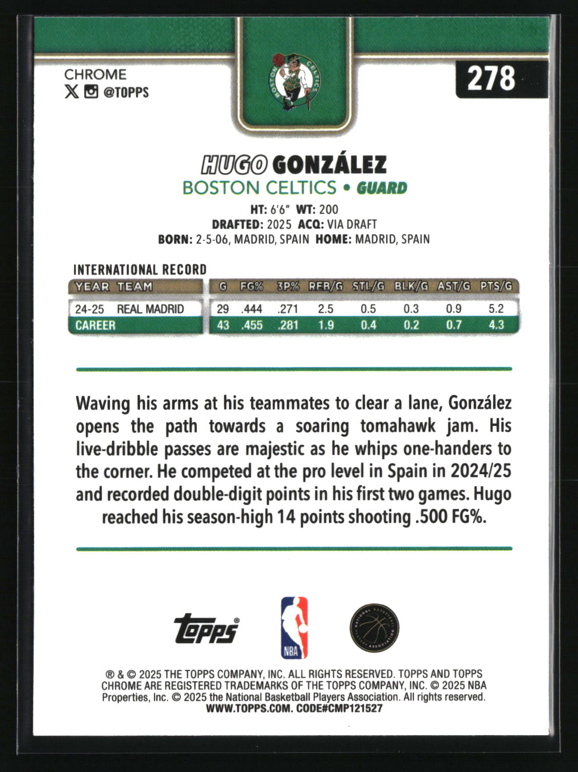Hugo Gonza?lez 2025-26 Topps Chrome #278