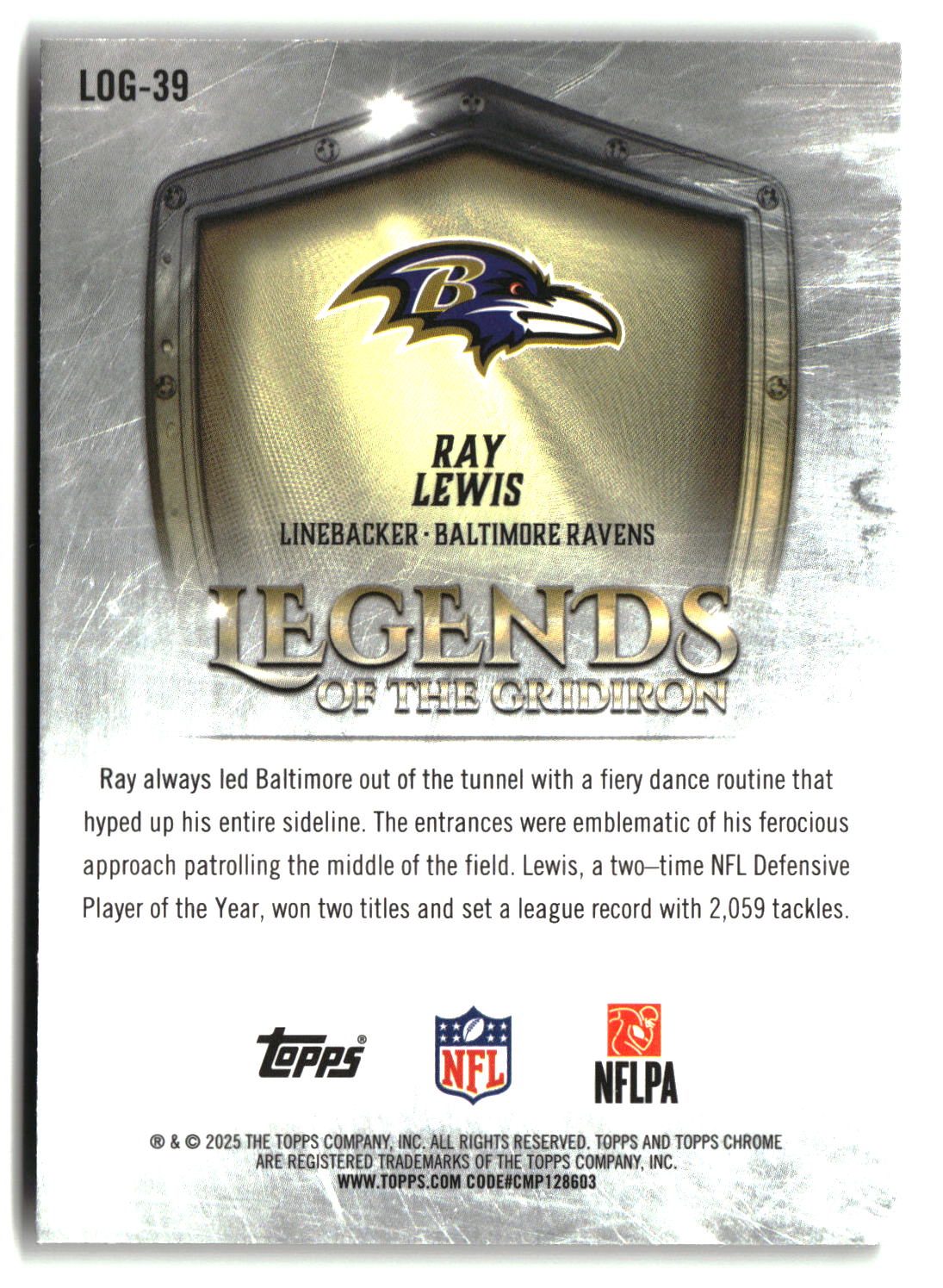 Ray Lewis 2025 Topps Chrome Legends of the Gridiron #LOG-39