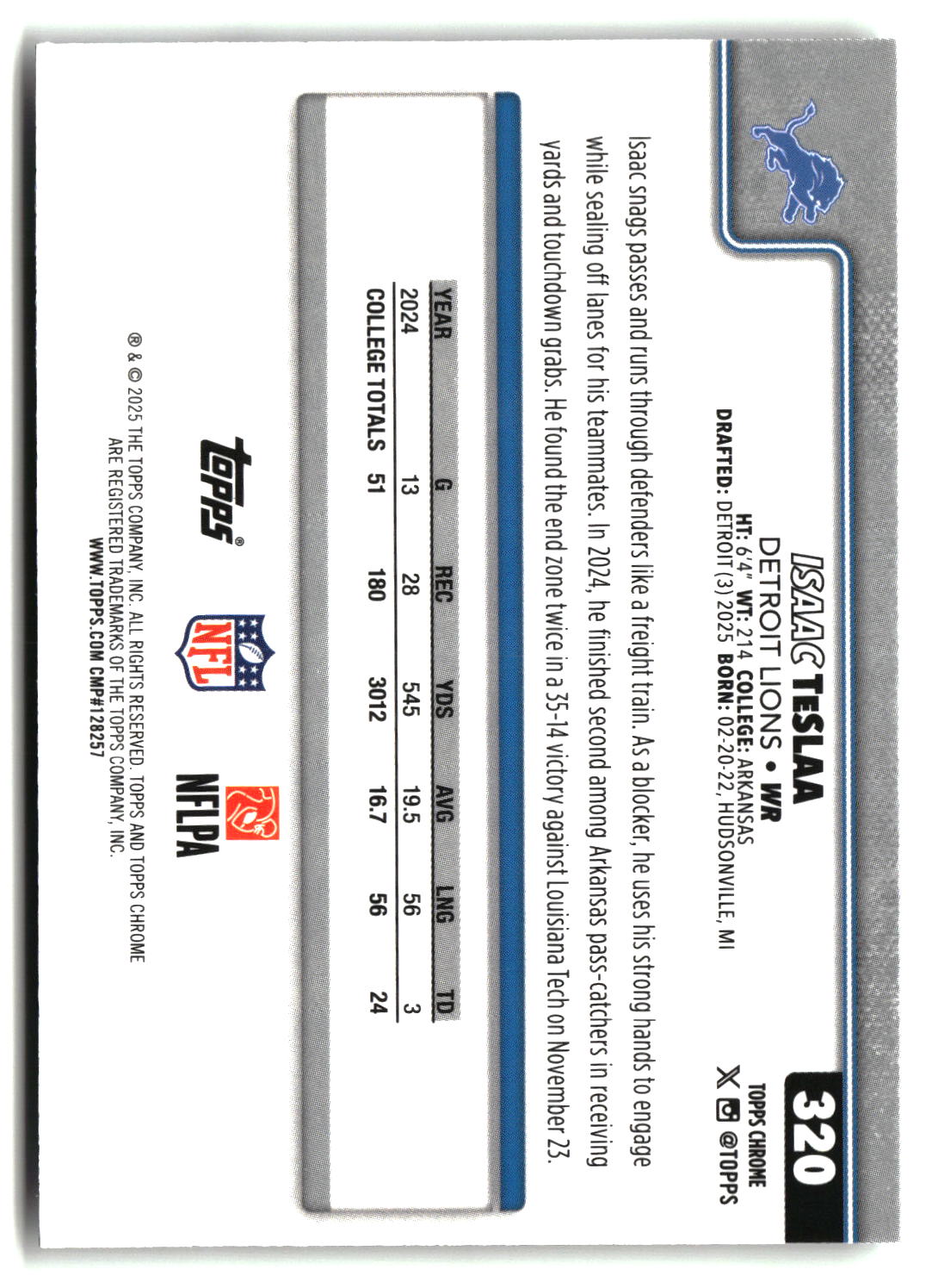 Isaac TeSlaa 2025 Topps Chrome #320