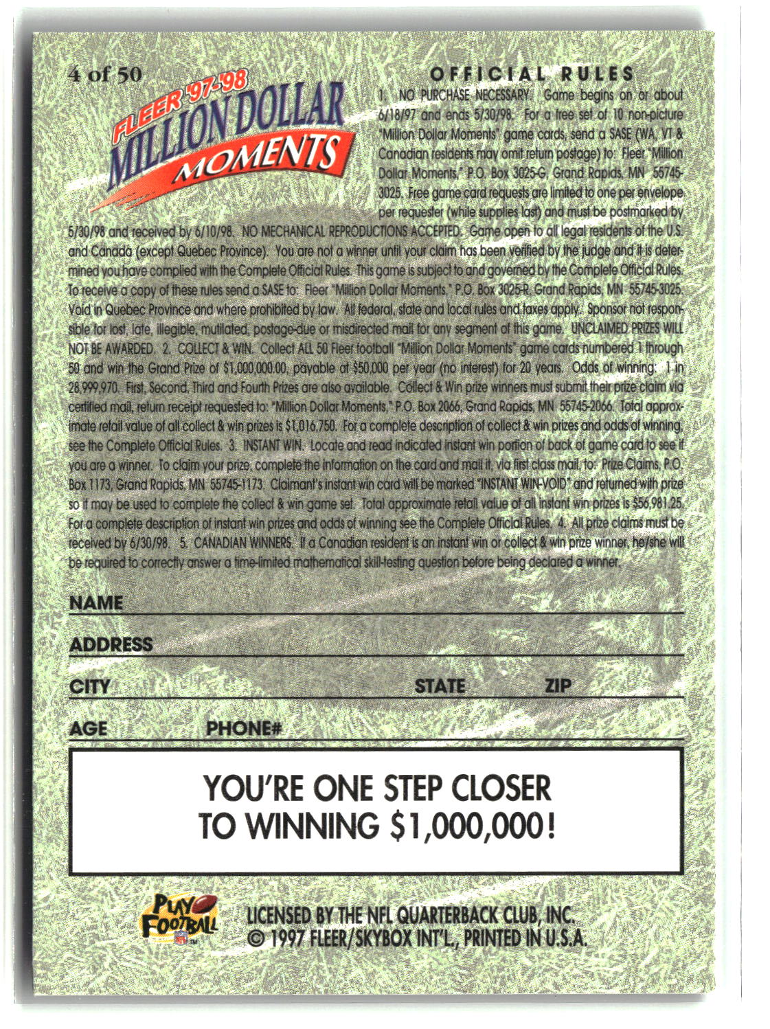 Barry Sanders 1997 Fleer Million Dollar Moments Game Cards #4