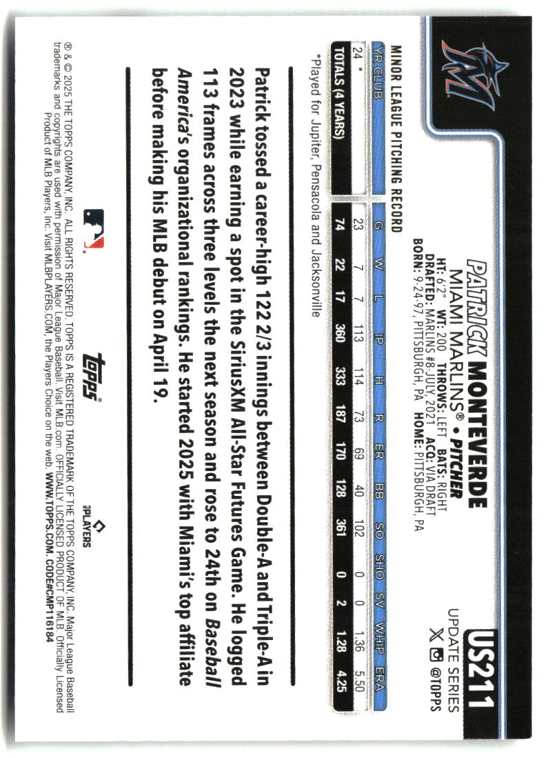 Patrick Monteverde 2025 Topps Update #US211