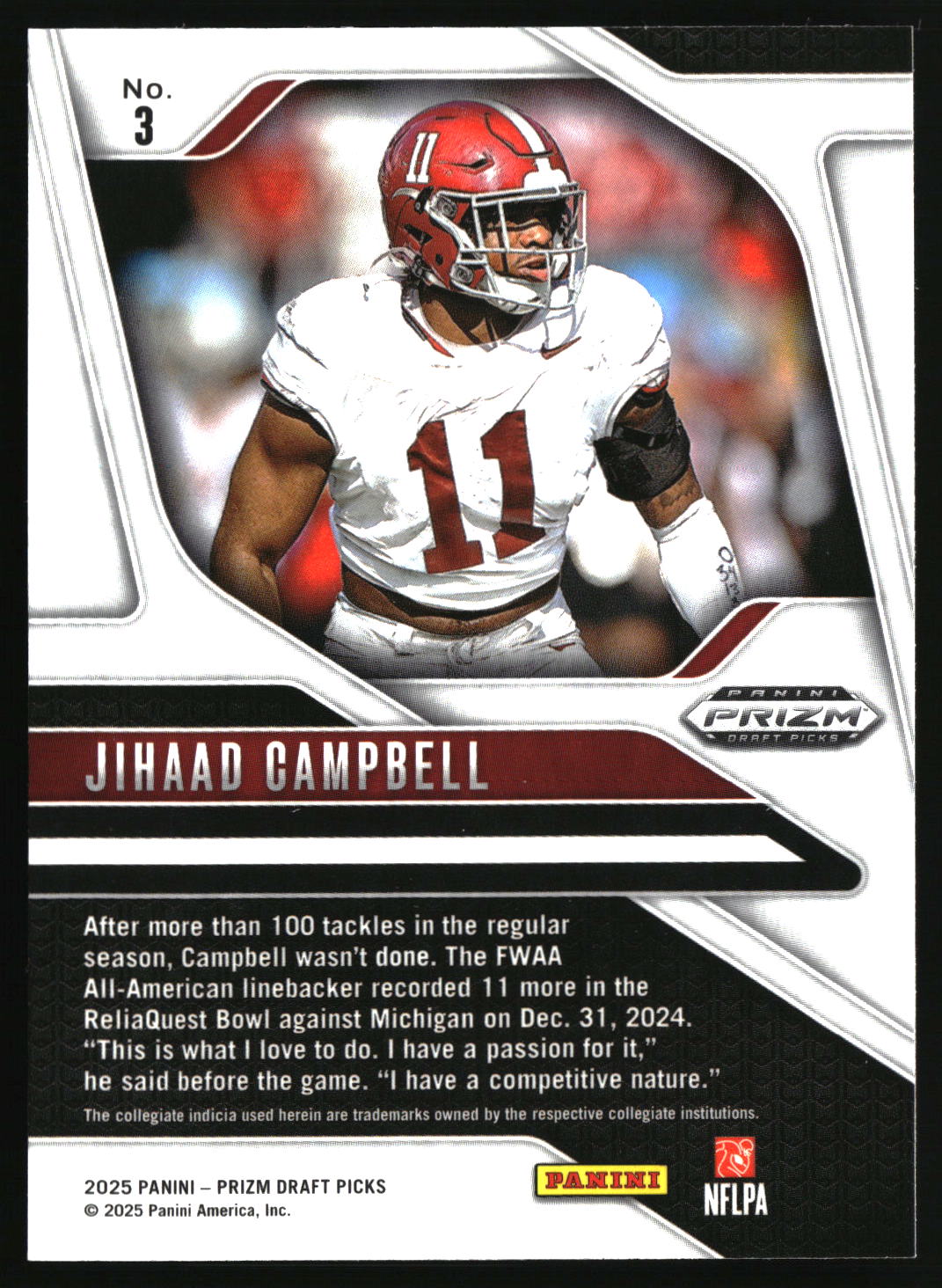 Jihaad Campbell 2025 Panini Prizm Draft Picks #3