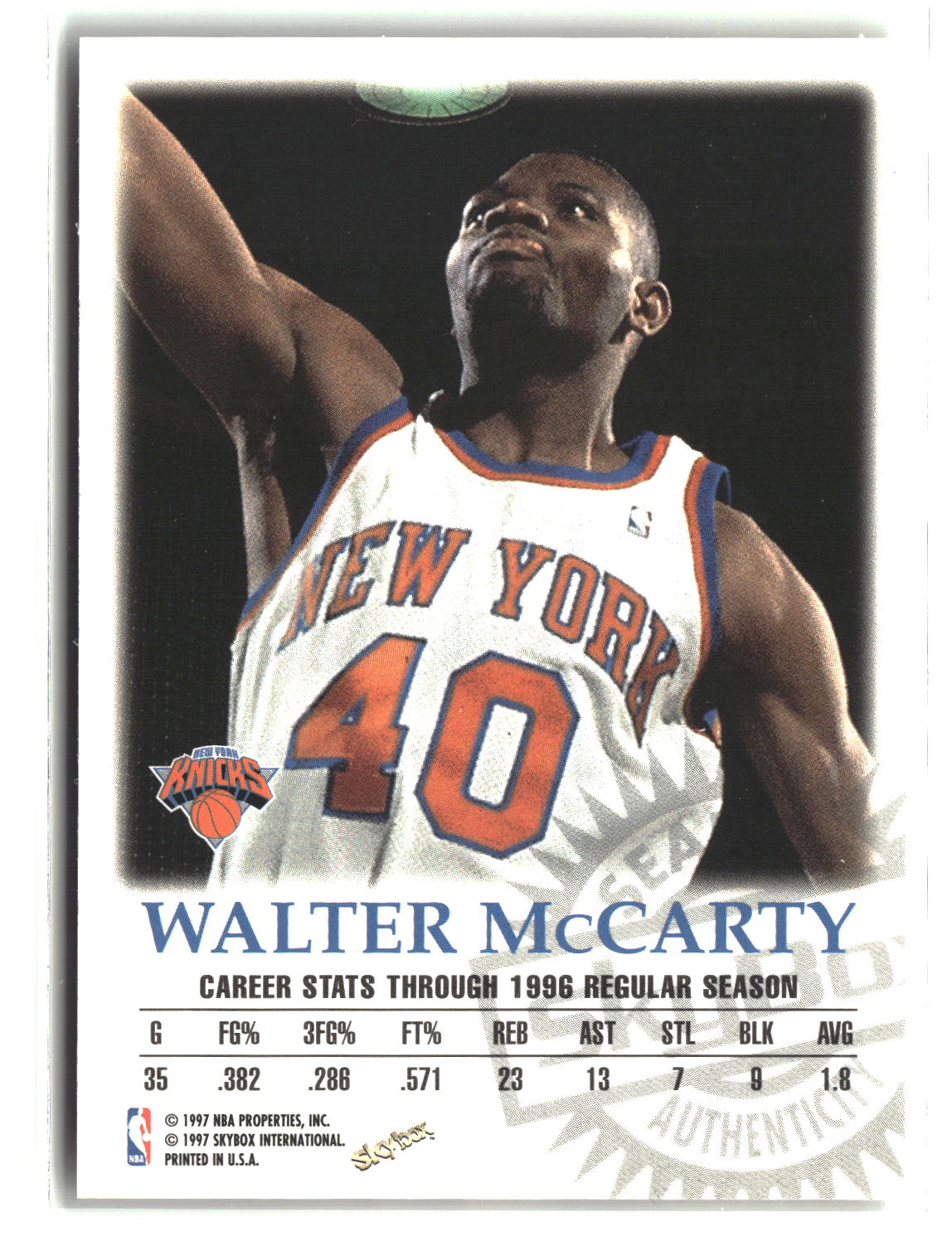 Walter McCarty 1997-98 SkyBox Premium Autographics #NNO