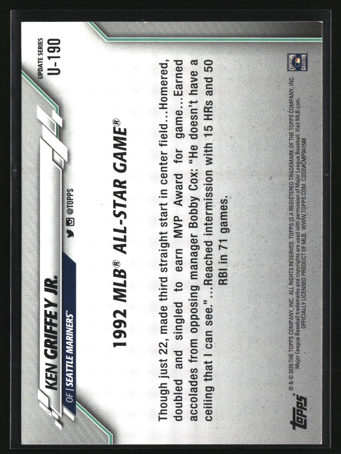 Ken Griffey Jr. 2020 Topps Update #U-190