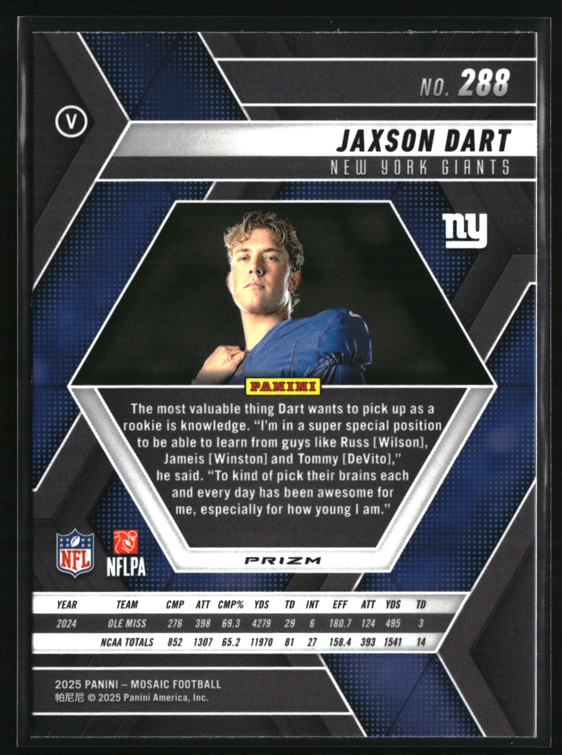 Jaxson Dart 2025 Panini Mosaic Mosaic Camo Red #288