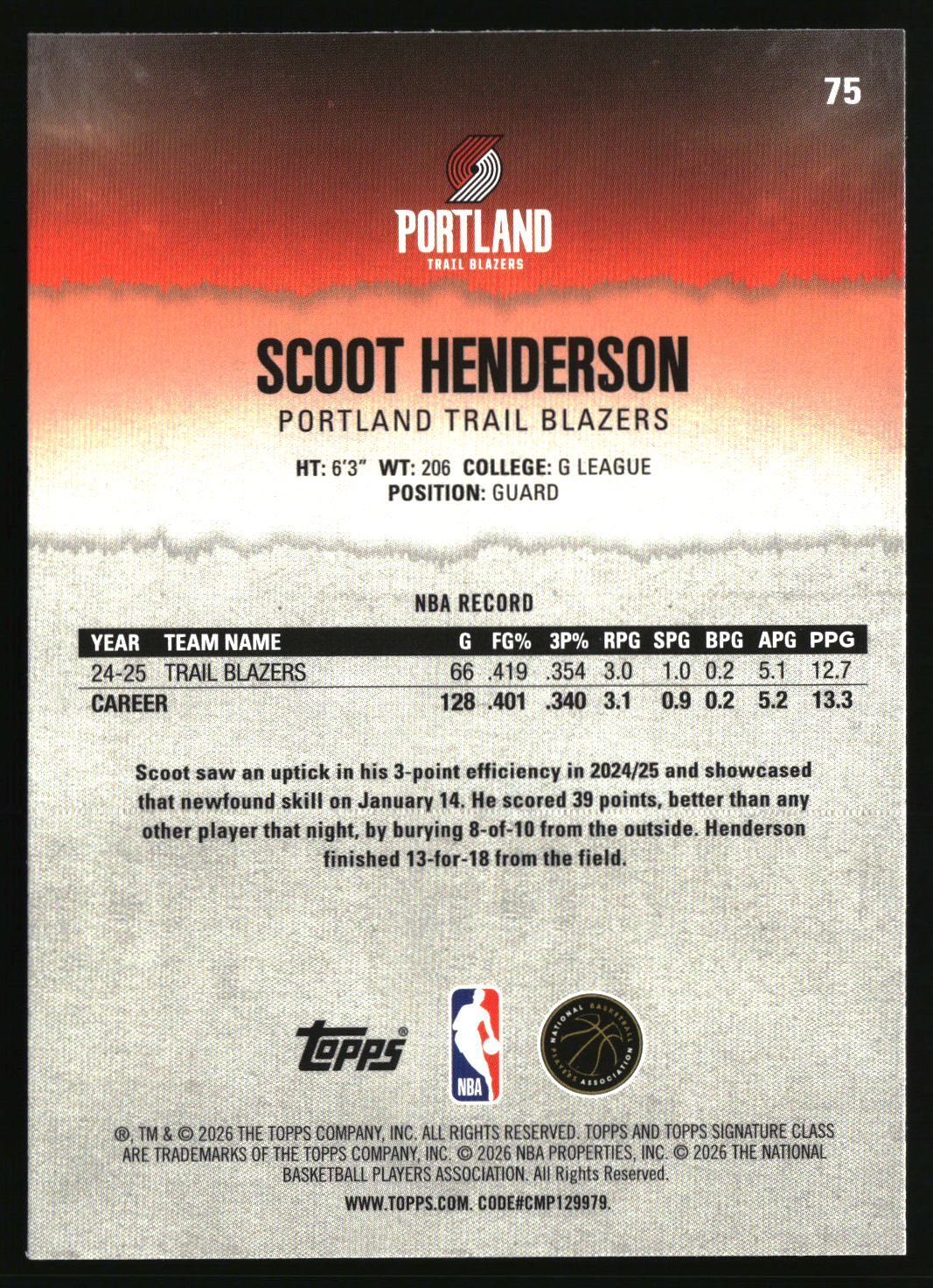 Scoot Henderson 2025-26 Topps Signature Class #75