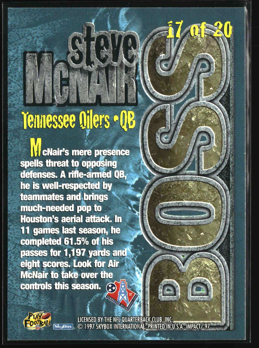 Steve McNair 1997 SkyBox Impact Boss #17