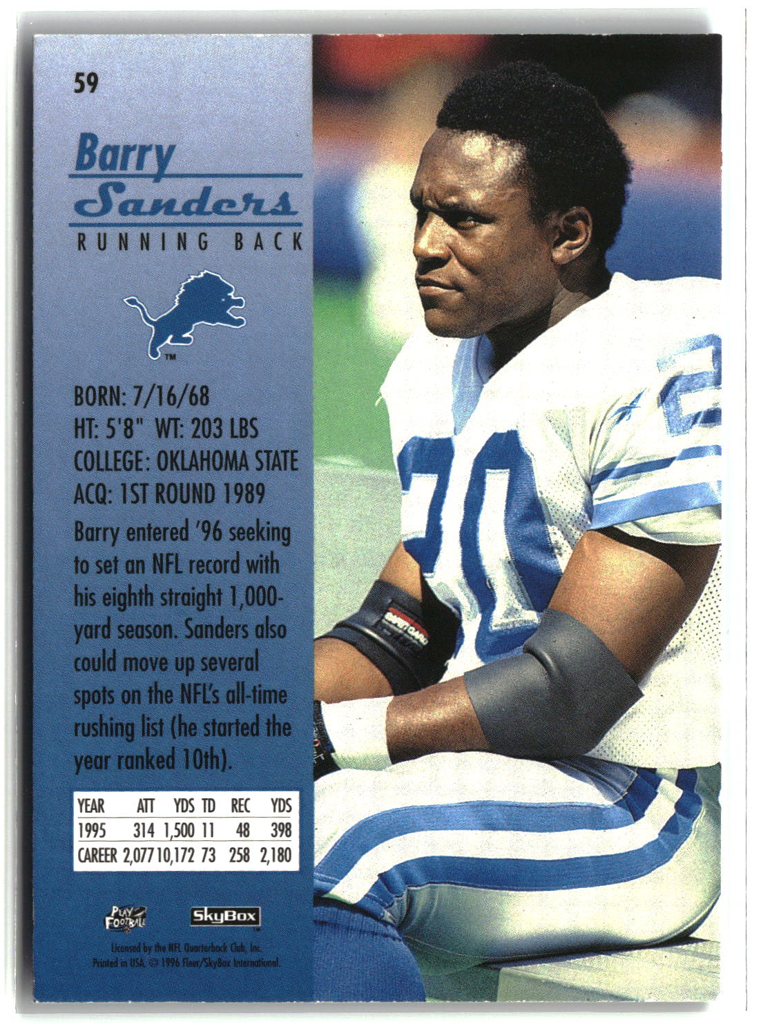 Barry Sanders 1996 SkyBox Premium #59