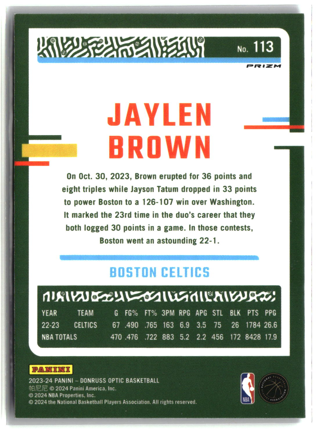 Jaylen Brown 2023-24 Donruss Optic Purple Shock #113