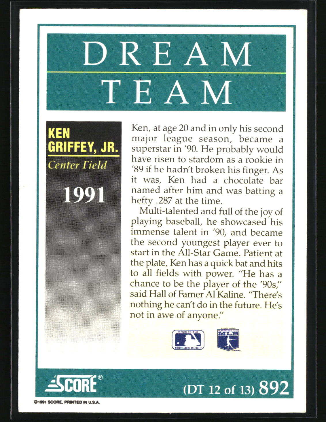 Ken Griffey, Jr. 1991 Score #892