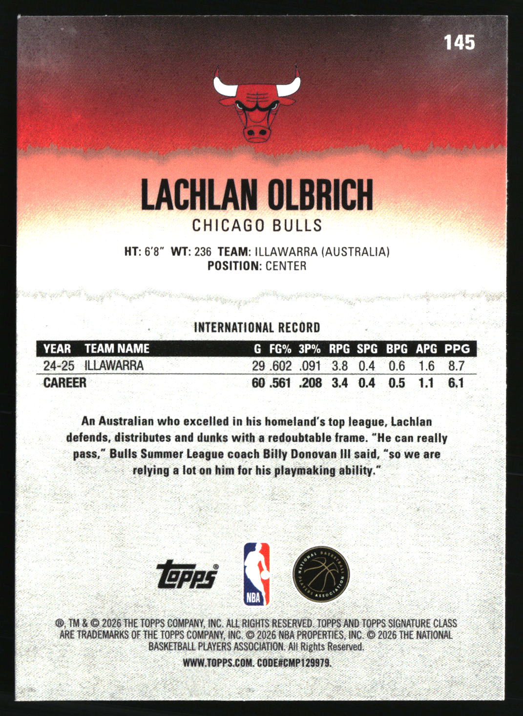 Lachlan Olbrich 2025-26 Topps Signature Class #145
