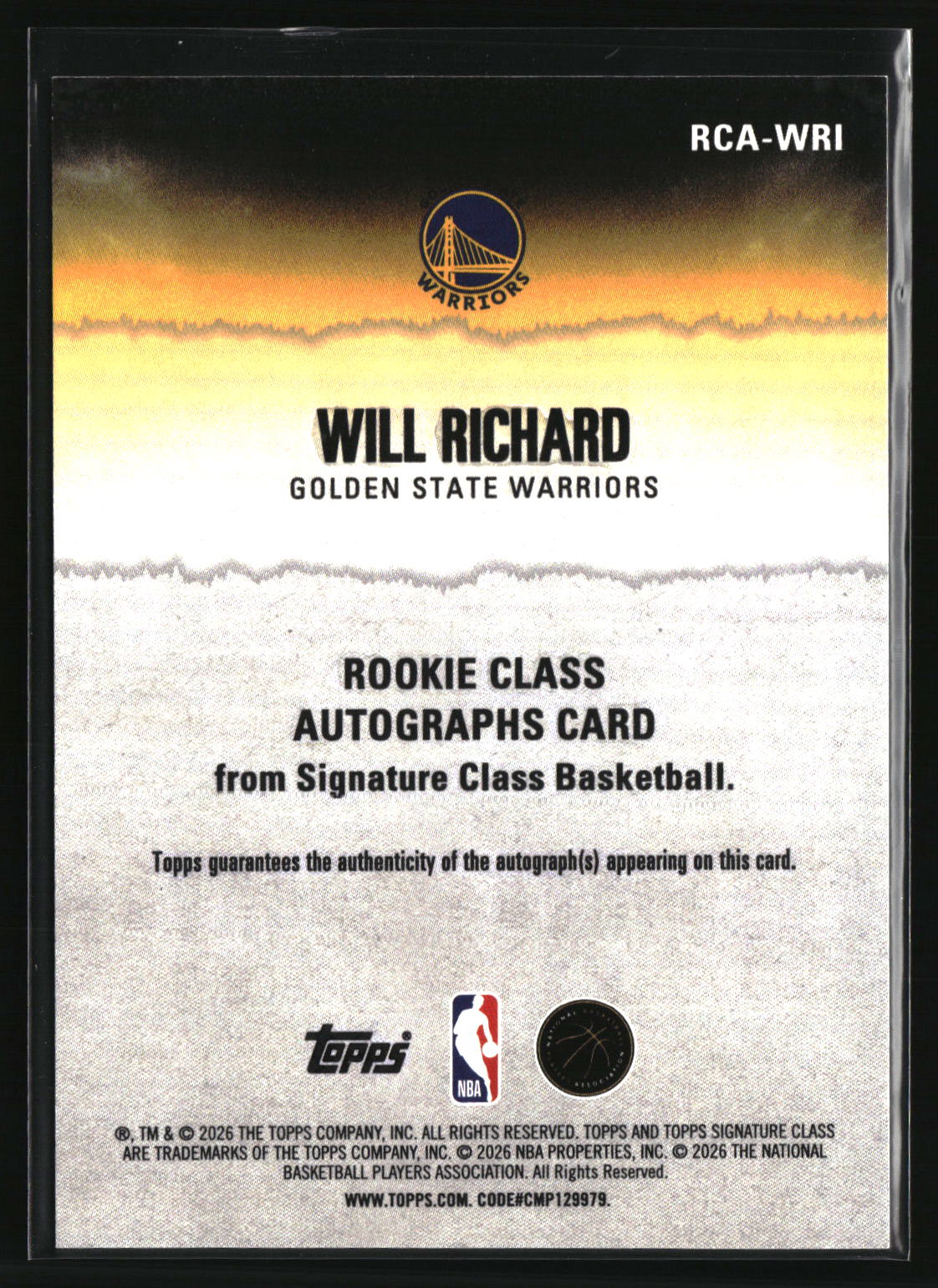 Will Richard 2025-26 Topps Signature Class Rookie Class Autographs #RCA-WRI