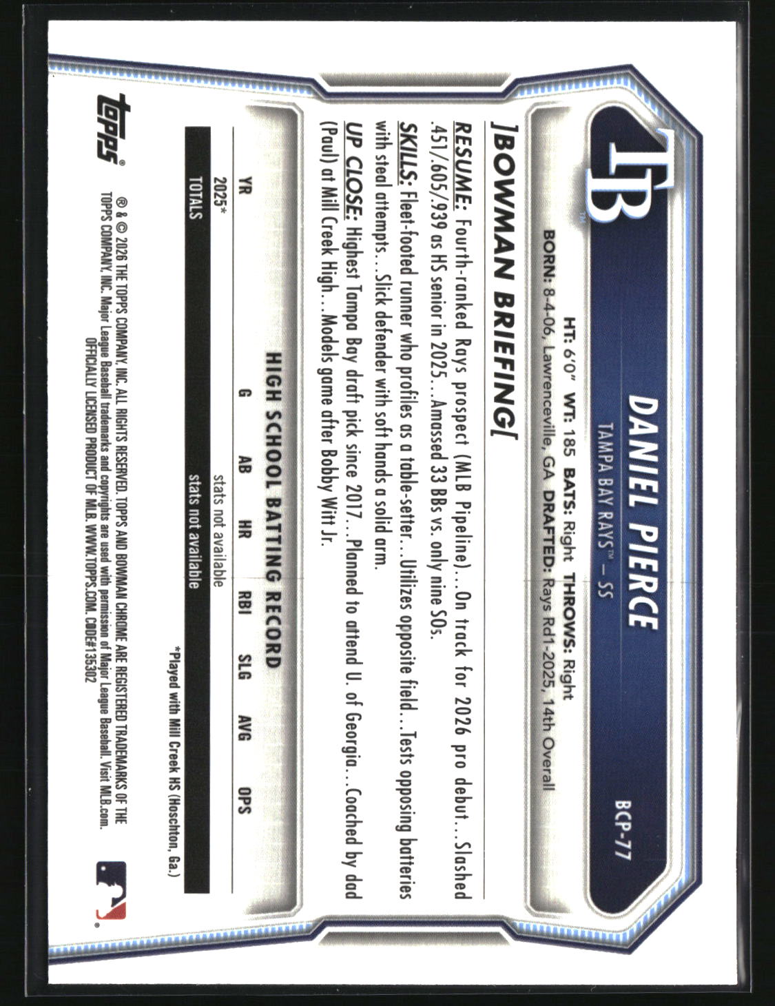 Daniel Pierce 2026 Bowman Chrome Prospects #BCP-77