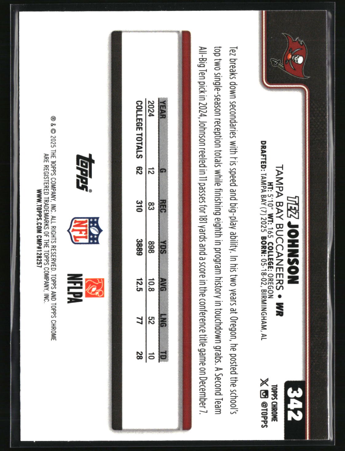 Tez Johnson 2025 Topps Chrome Football #342
