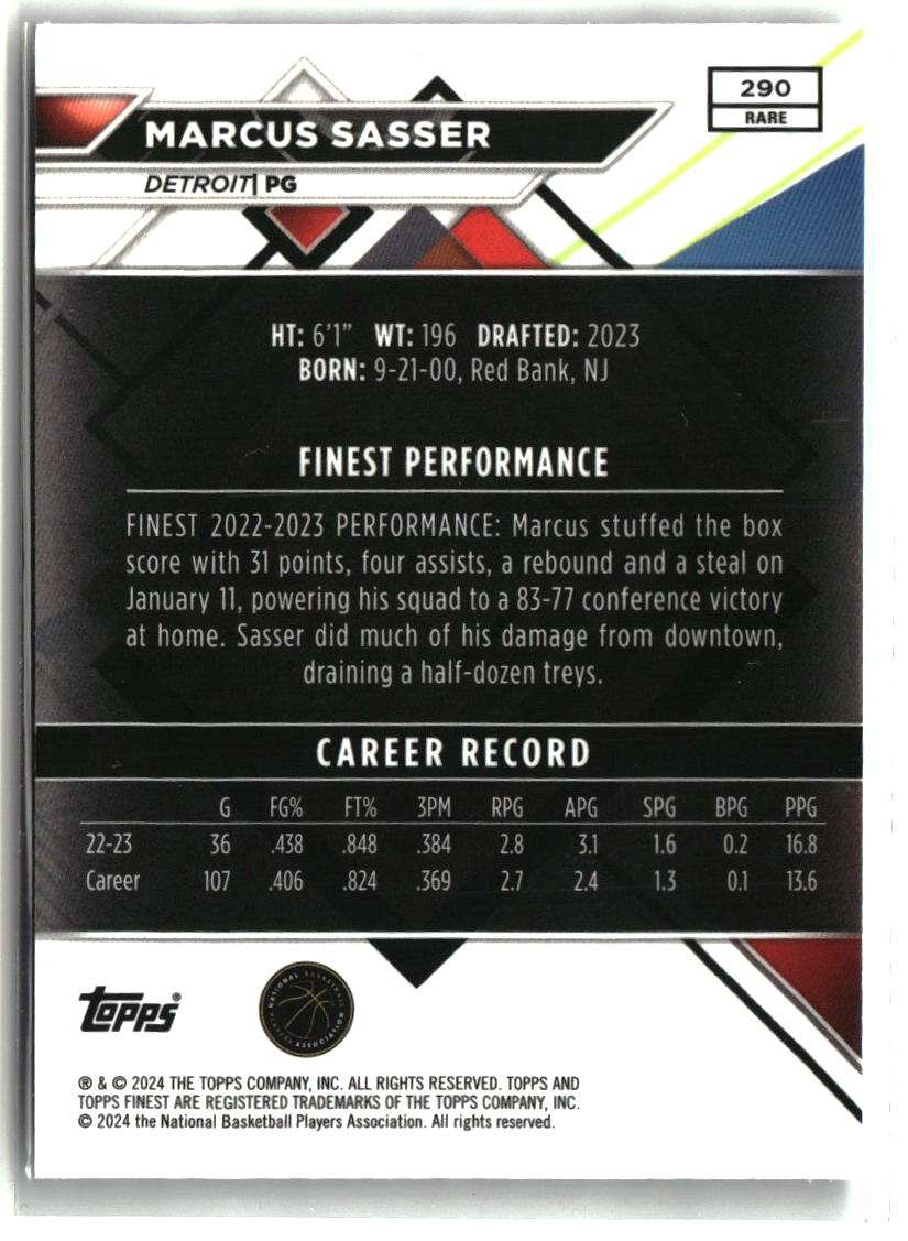 Marcus Sasser 2023-24 Finest Checkerboard Refractors #290