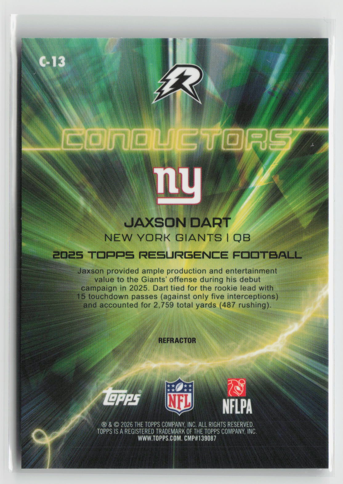Jaxson Dart 2025 Topps Resurgence Conductors Refractor #C-13