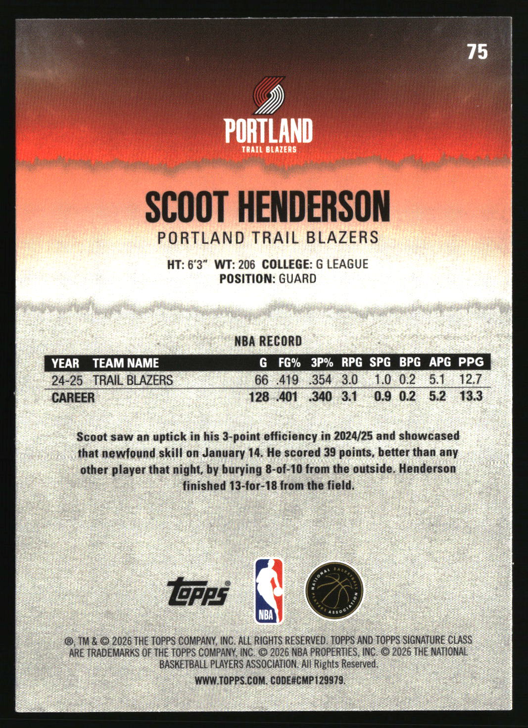 Scoot Henderson 2025-26 Topps Signature Class #75