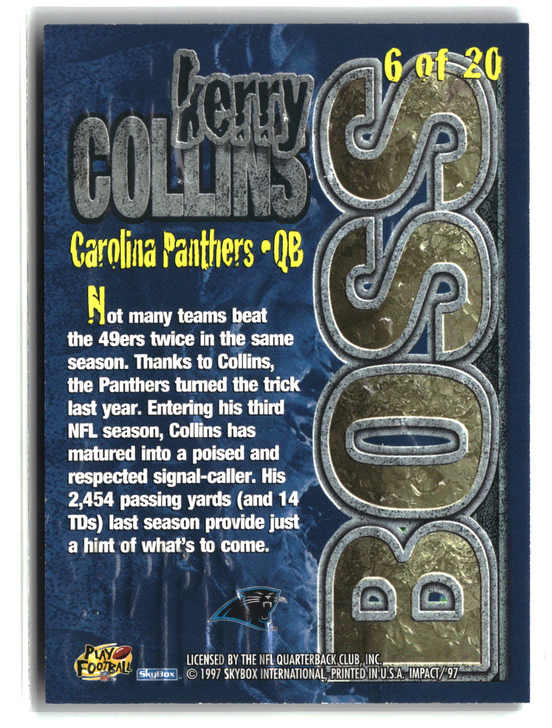 Kerry Collins 1997 SkyBox Impact Boss #6