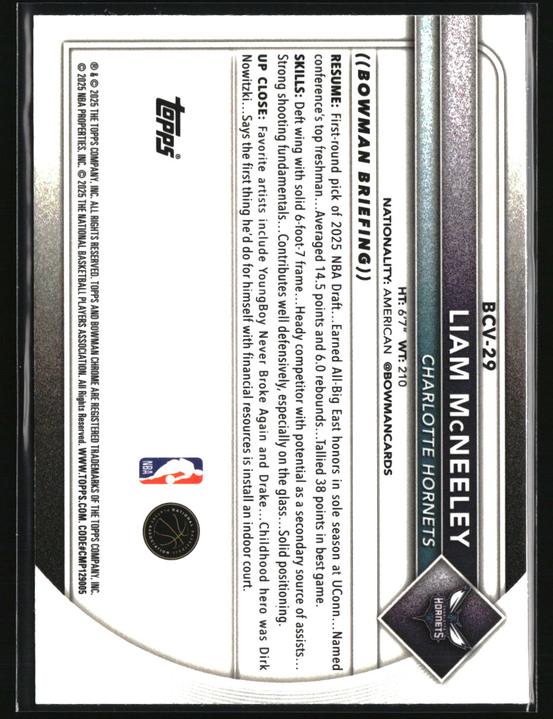 Liam McNeeley 2025-26 Bowman Chrome Reptilian Refractor #BCV-29