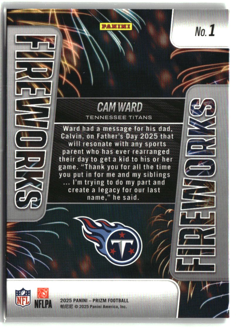 Cam Ward 2025 Panini Prizm Fireworks #1