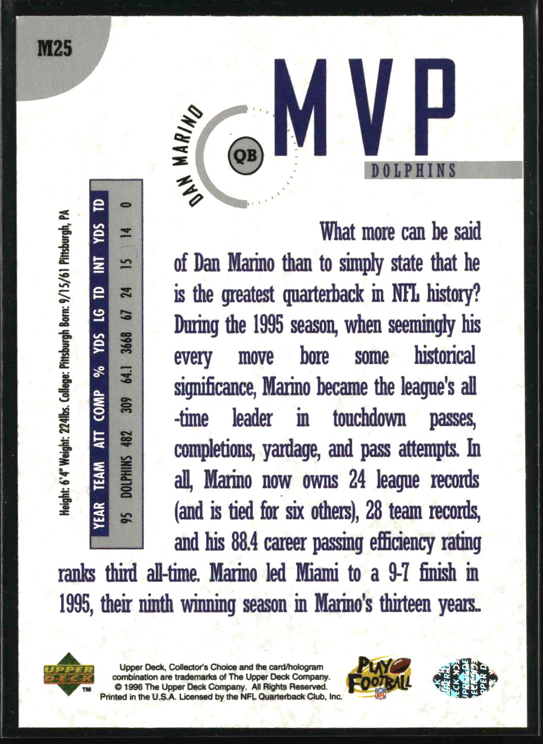 Dan Marino 1996 Collector's Choice MVPs #M25