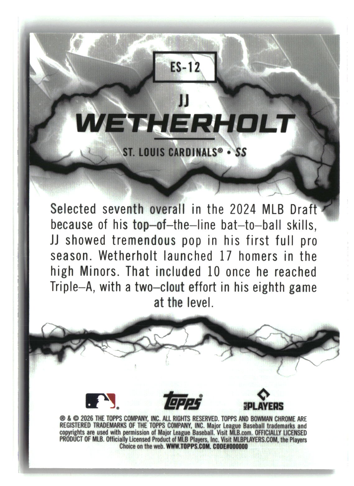 JJ Wetherholt 2026 Bowman Electric Sluggers #ES-12