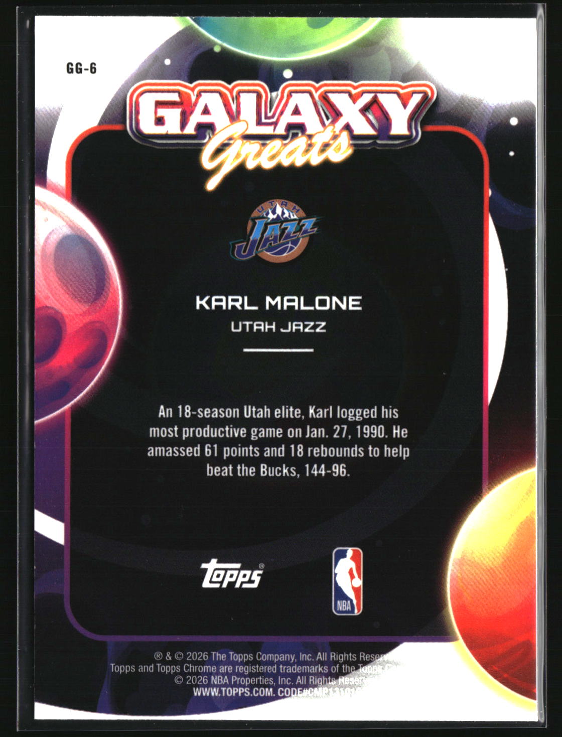 Karl Malone 2025-26 Topps Chrome Cosmic Galaxy Greats #GG-6