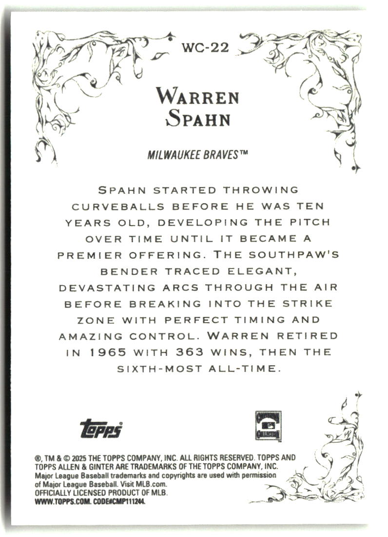 Warren Spahn 2025 Topps Allen & Ginter Wicked Curves #WC-22