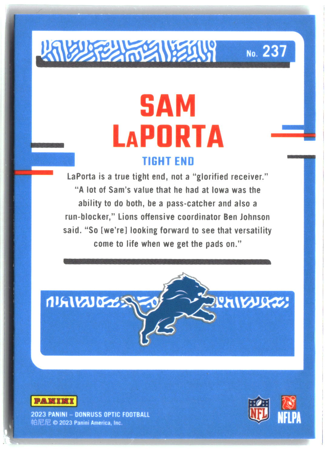 Sam LaPorta 2023 Donruss Optic #237