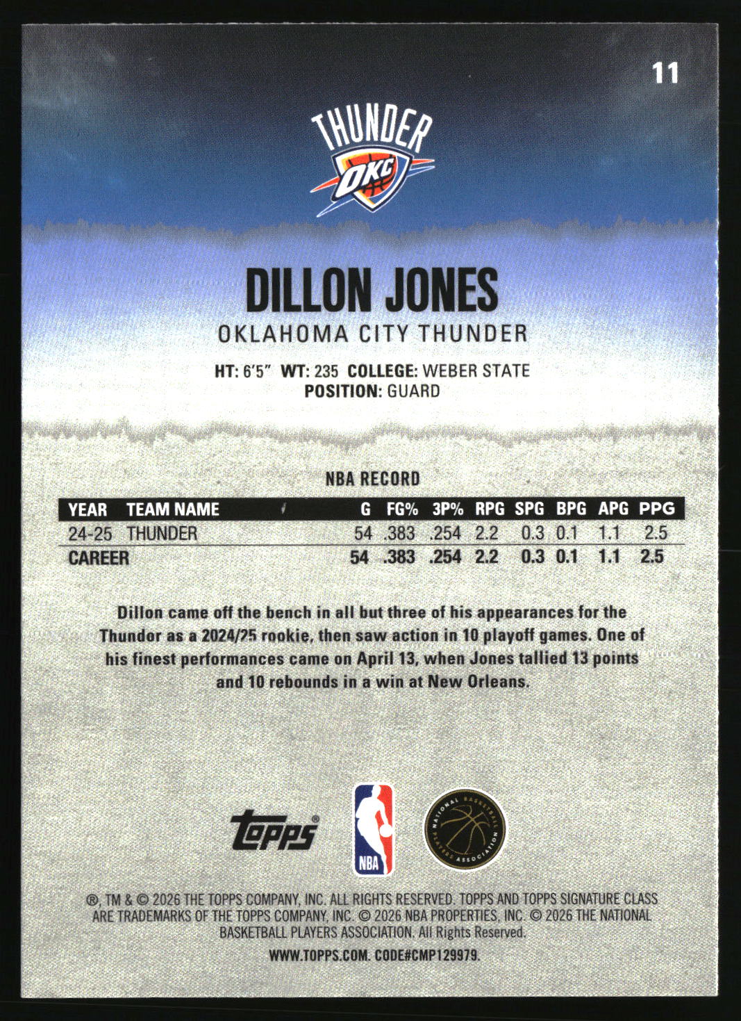 Dillon Jones 2025-26 Topps Signature Class #11