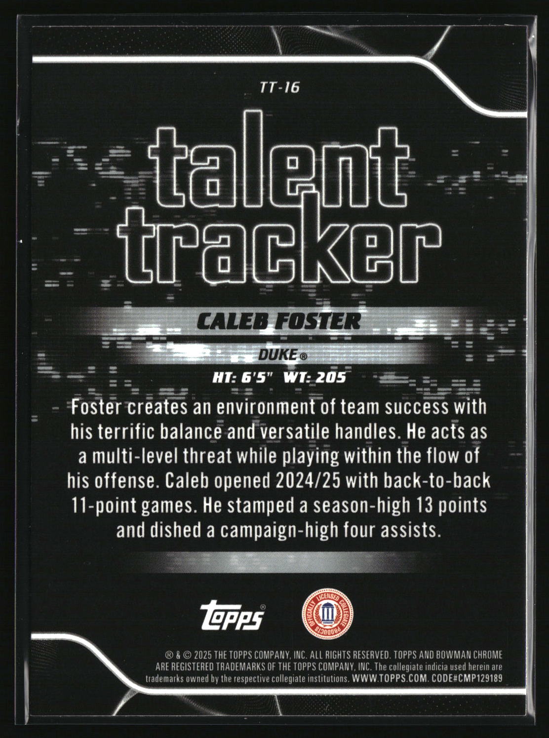 Caleb Foster 2025-26 Bowman Talent Tracker #TT-16