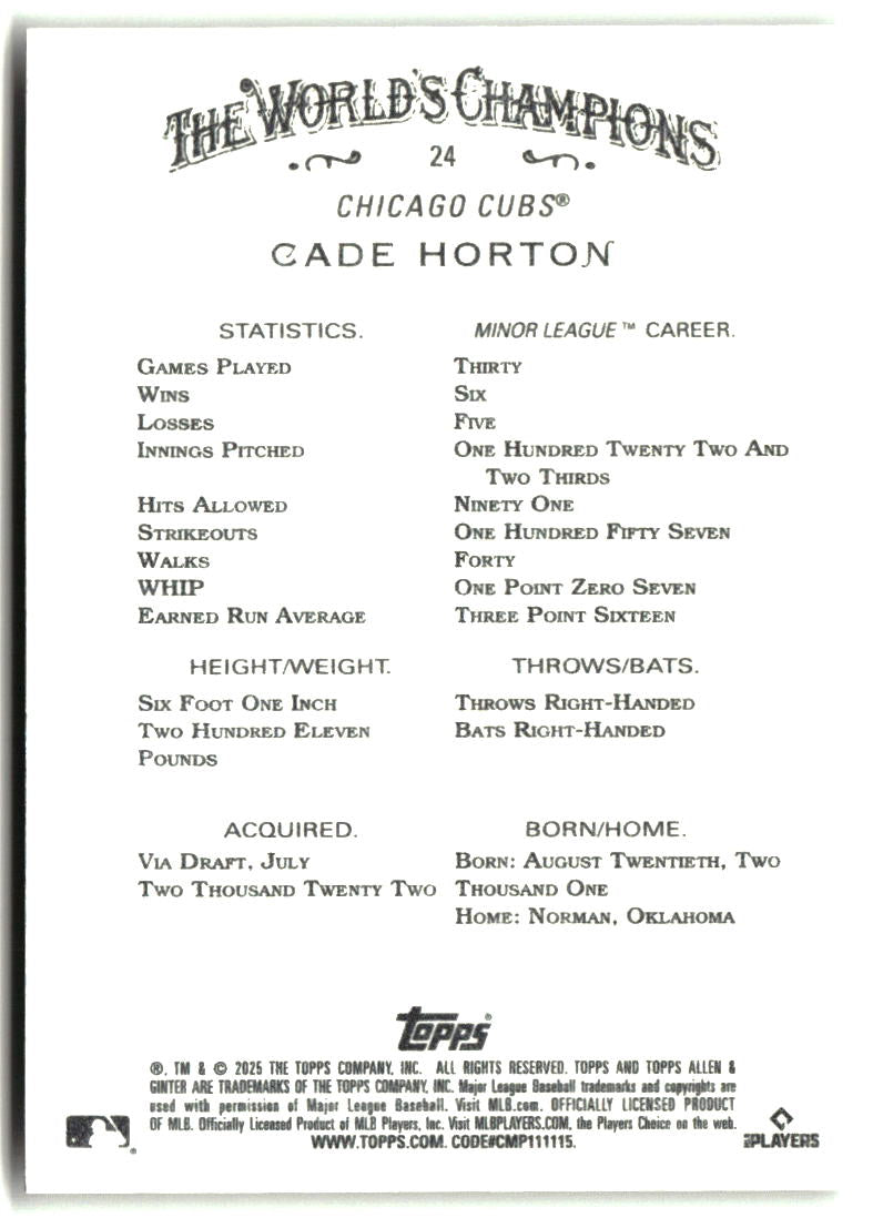 Cade Horton 2025 Topps Allen & Ginter #24