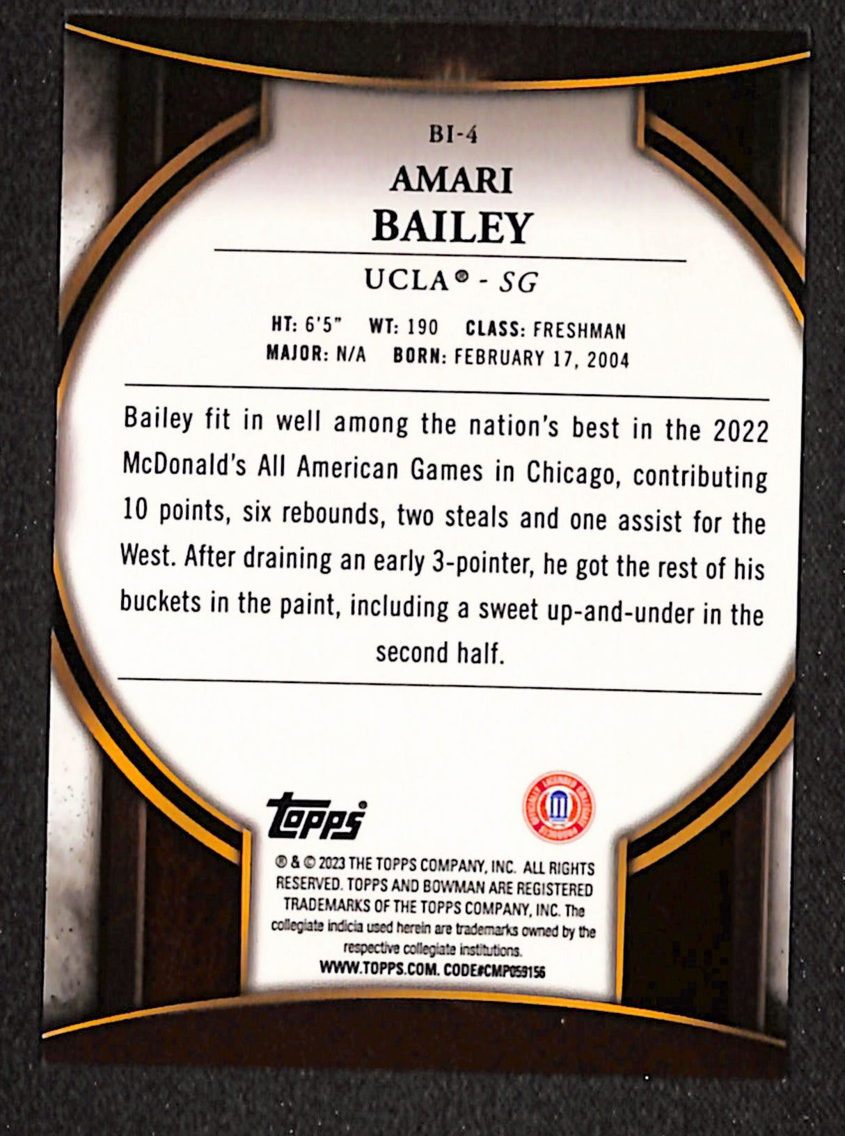 Amari Bailey 2022-23 Bowman University Chrome Bowman Invicta #BI-4